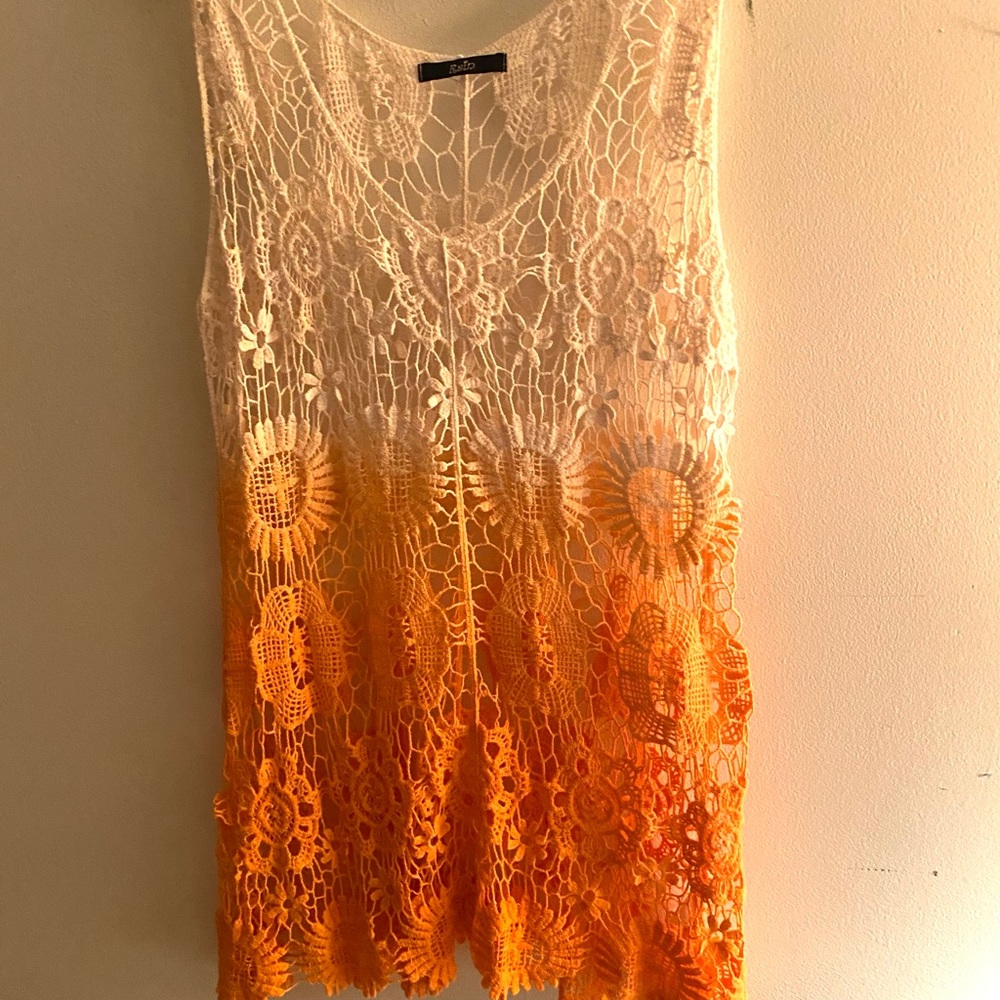 Rain Cream and Orange Crochet Swim Coverup